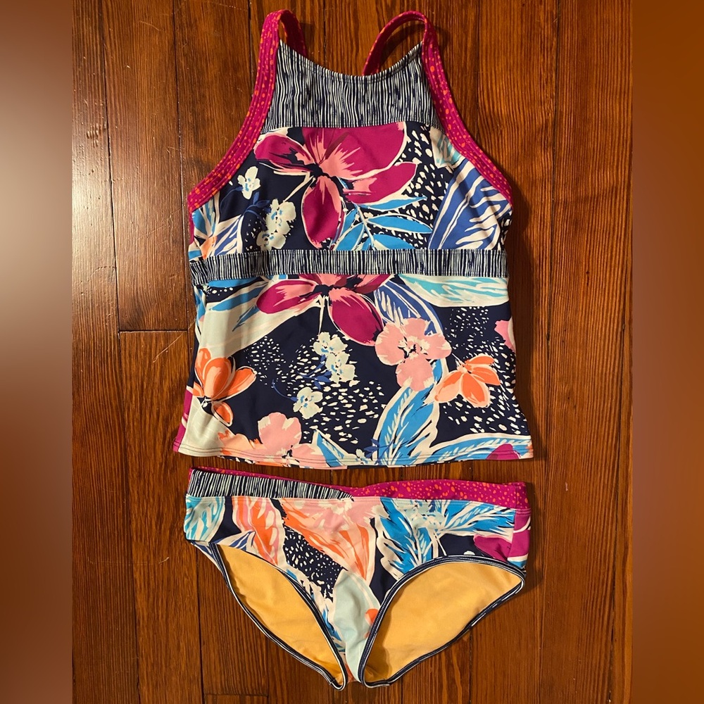 Athleta Girls Floral Tankini Set in Navy, Pink, Coral, Teal